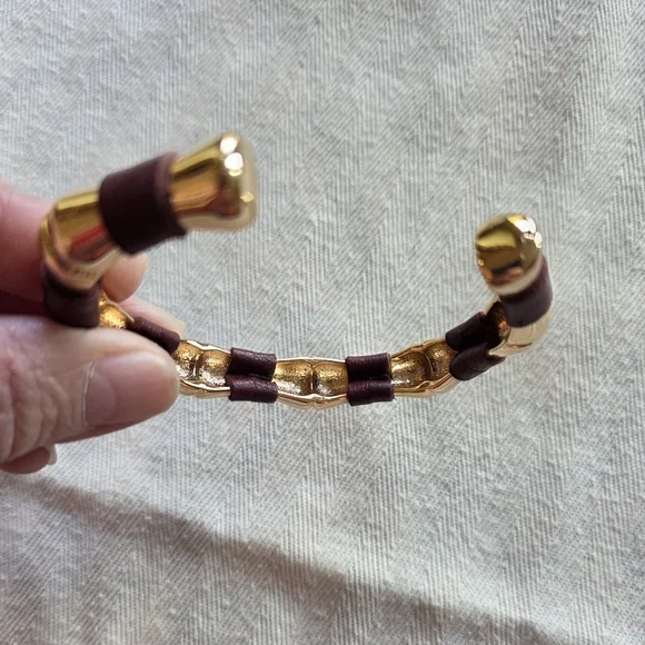 Bamboo Motif Cuff Bracelet with Leather Detailing - Picture 8 of 9